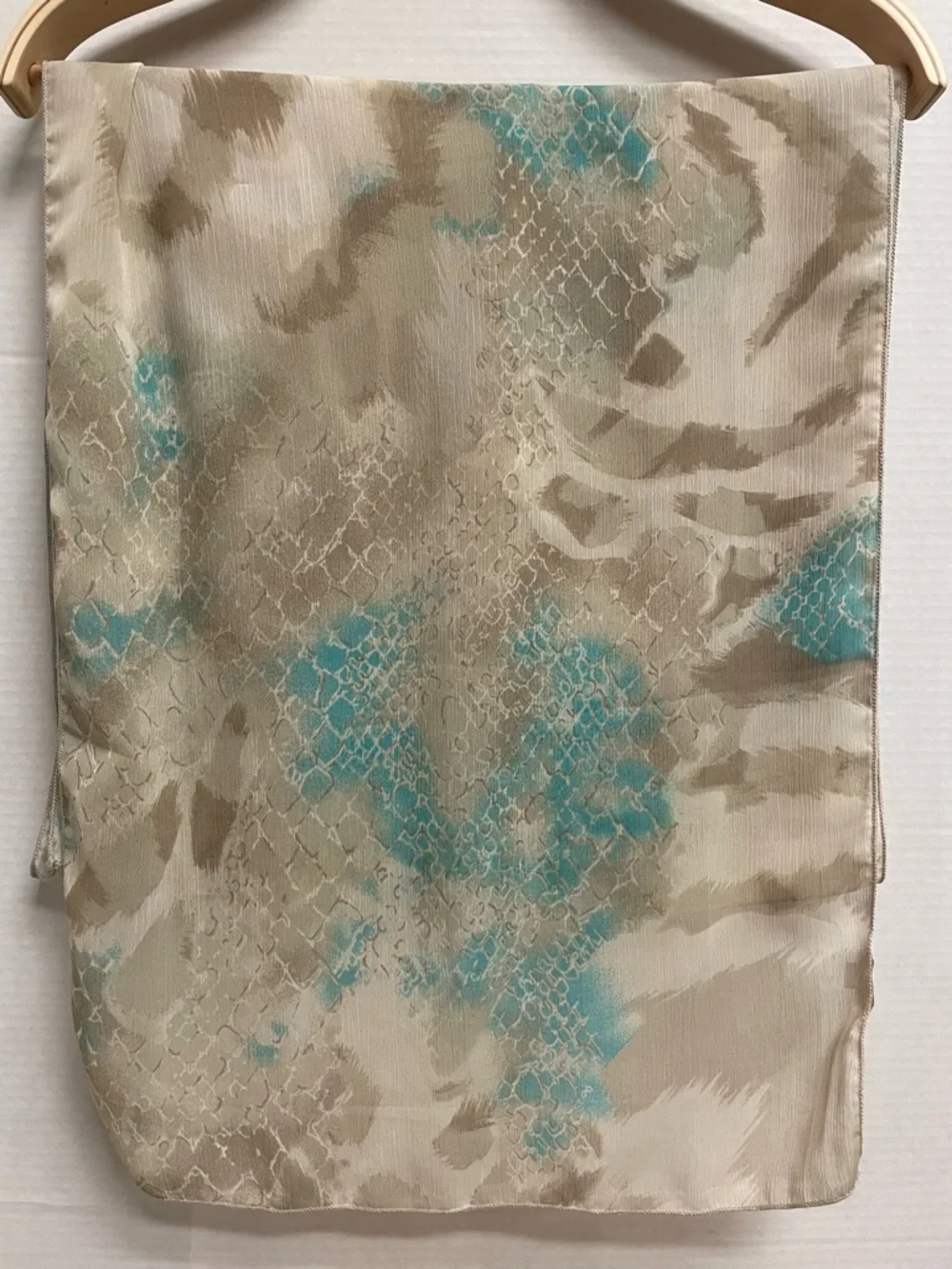 CHICO'S Aqua Taupe Multi Sultry Zebra Oblong Scarf (72" x 17") - Picture 2 of 6